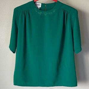 Vintage Koret Emerald Green Blouse - Tear Drop Closure - Size 10